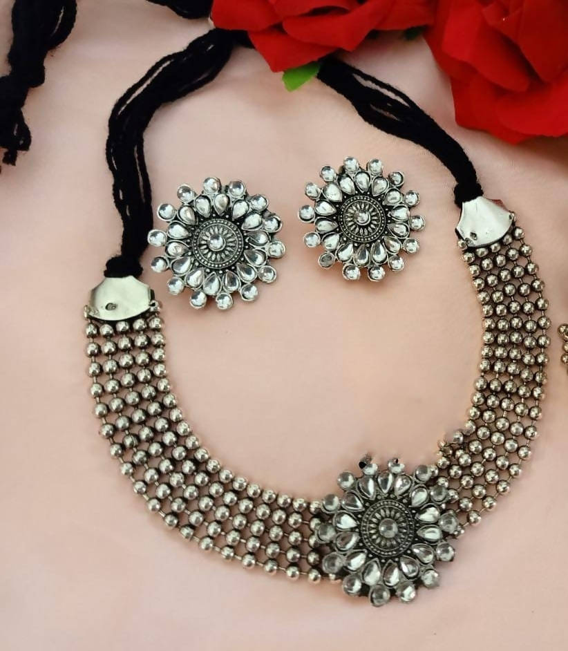 Silver-Tone Kundan Mangalsutra Necklace Set for Party & Ethnic Wear