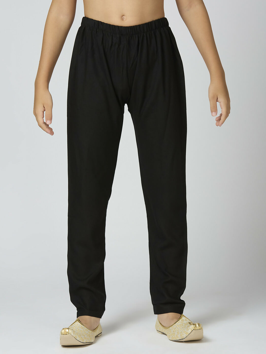 Boys Black Cotton Kurta and Pyjama Set with Striped Details