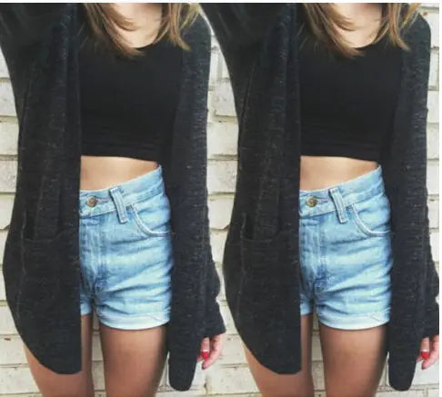 Women's Black Open Front Knit Cardigan Sweater Layering Piece - Image 3
