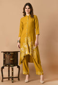 Vibrant mustard cotton-rayon 2-piece kurta set for women