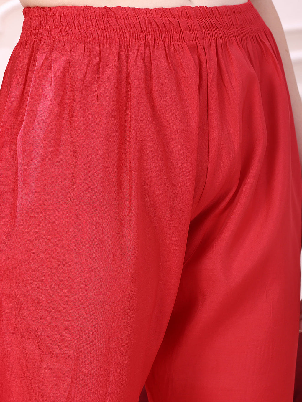 Pink Chanderi Kurta Set with Hem Embroidery and Dupatta