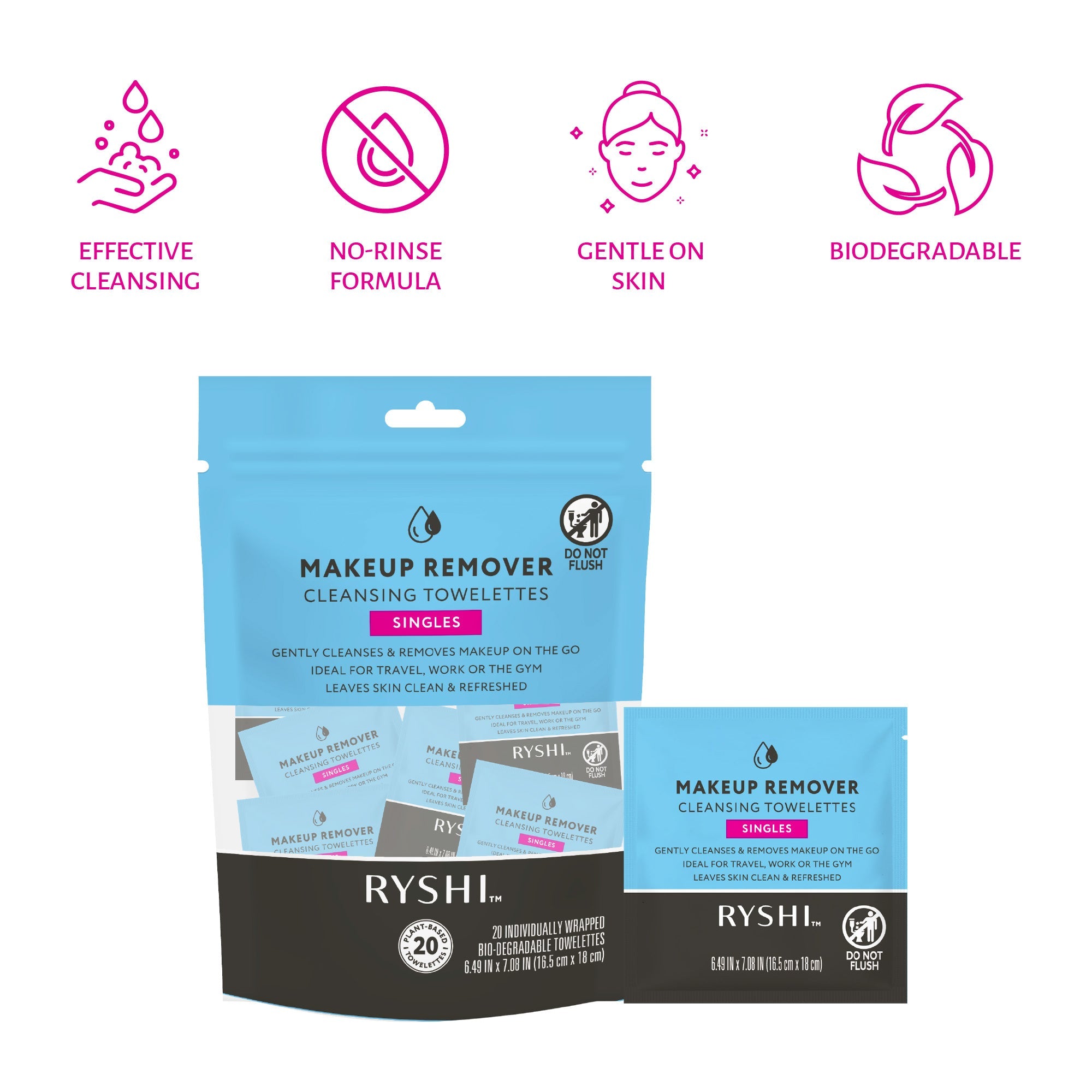Makeup Remover Cleansing Towelettes – Individually Wrapped, Travel-Friendly, Safe for Face, Lips & Eyes