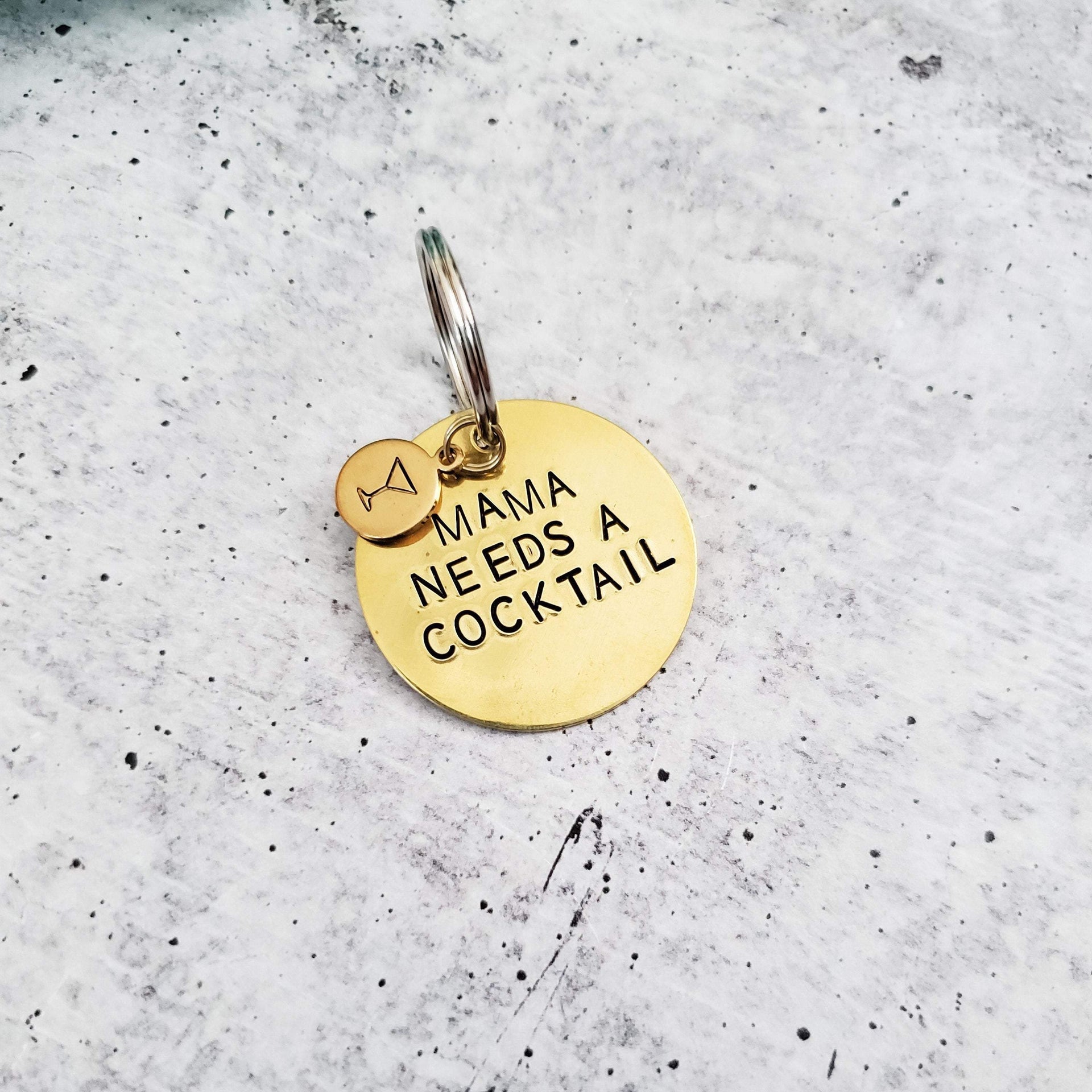 MAMA NEEDS A COCKTAIL Brass Disc Keychain