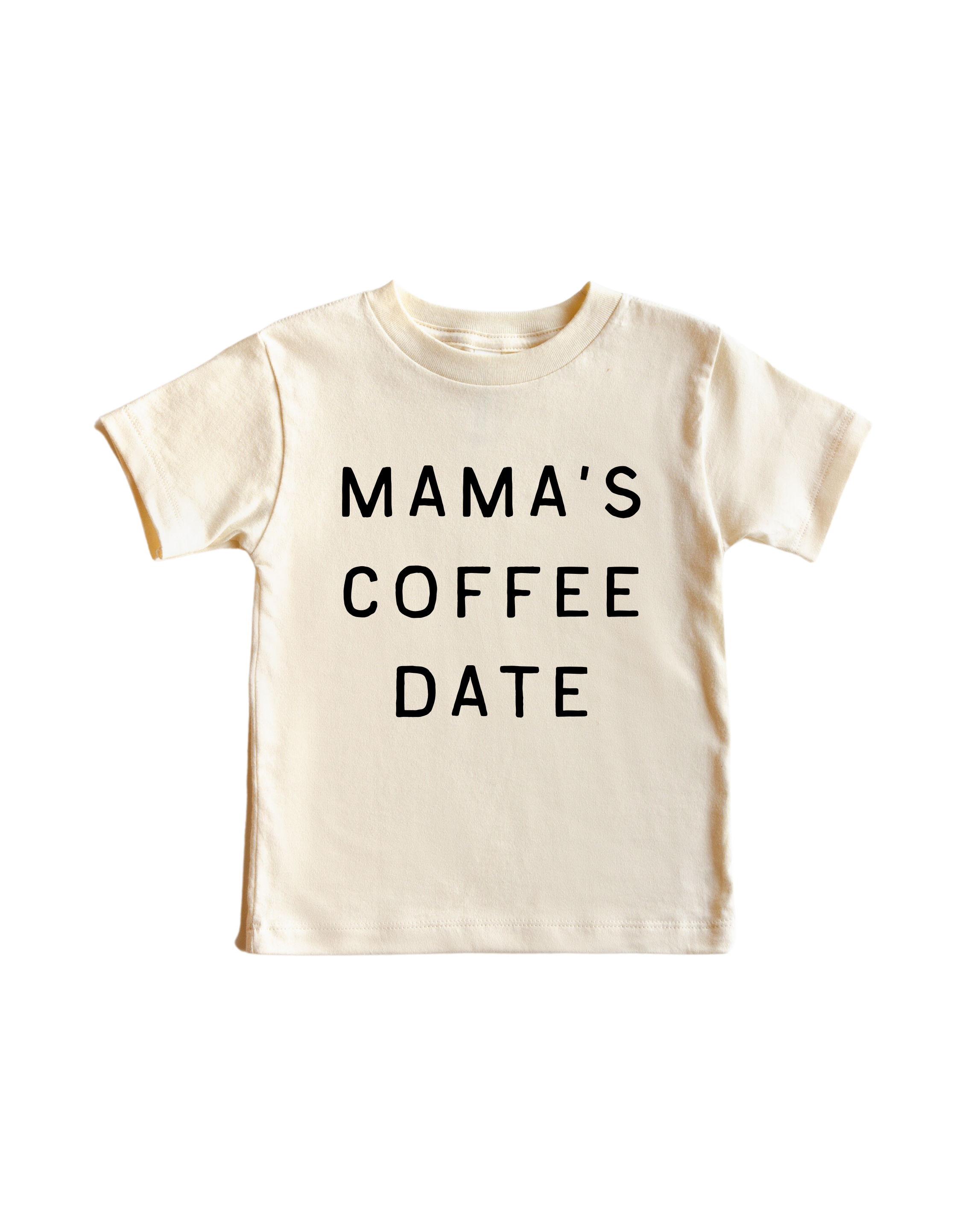 Kids Mama's Coffee Date cotton graphic tee in off-white.