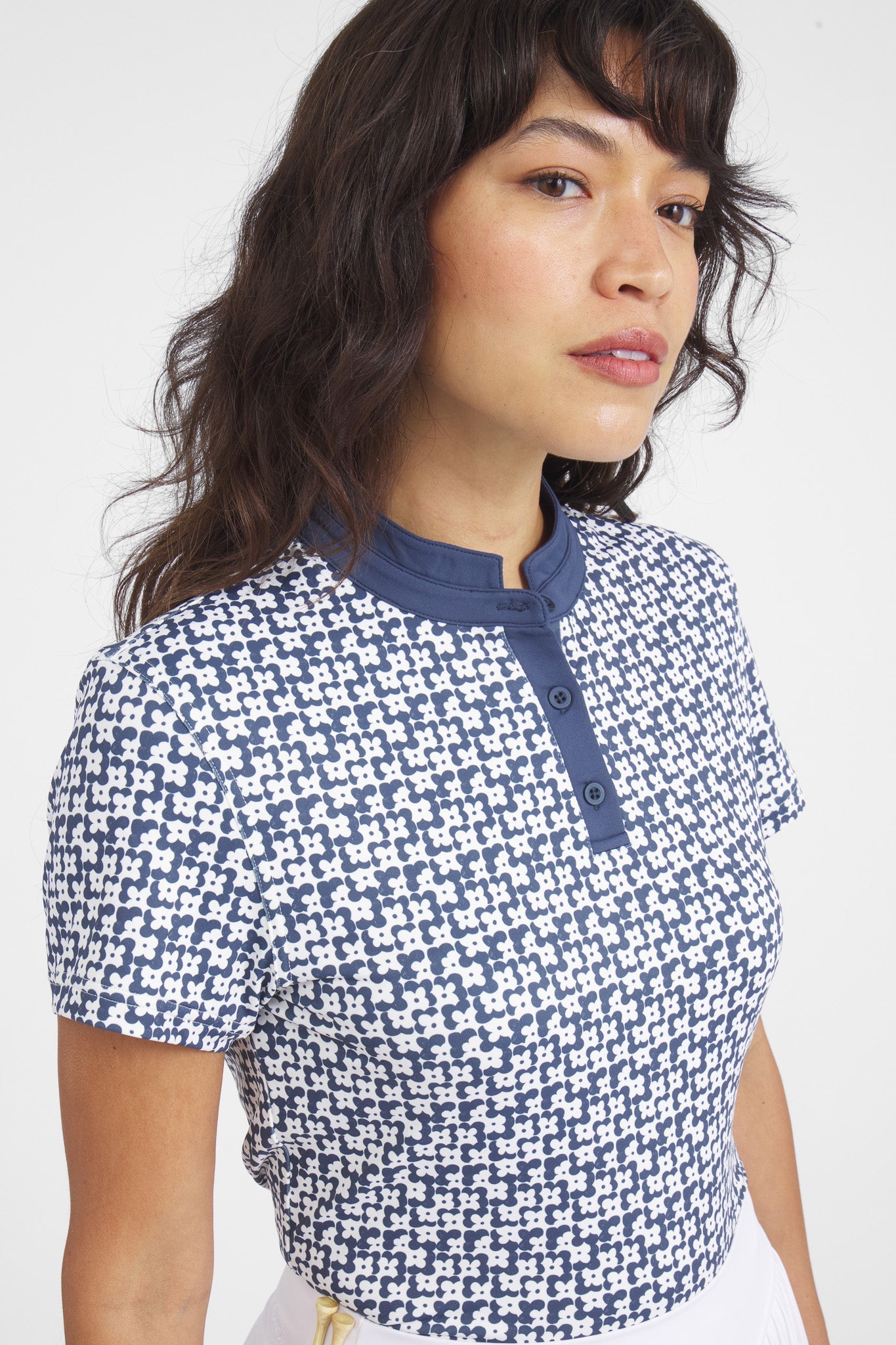 Women's Catalyst Polo in Bloom Print with Mock Neck Collar - Image 3