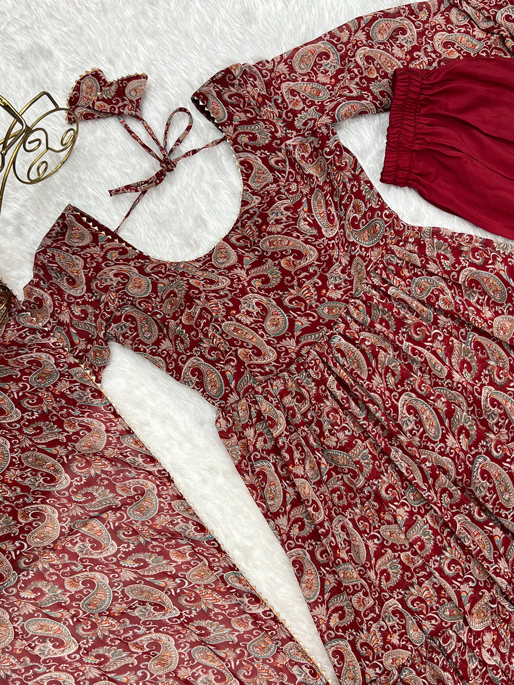 Maroon Kalamkari Print Pure Soft Georgette Flair Anarkali Set