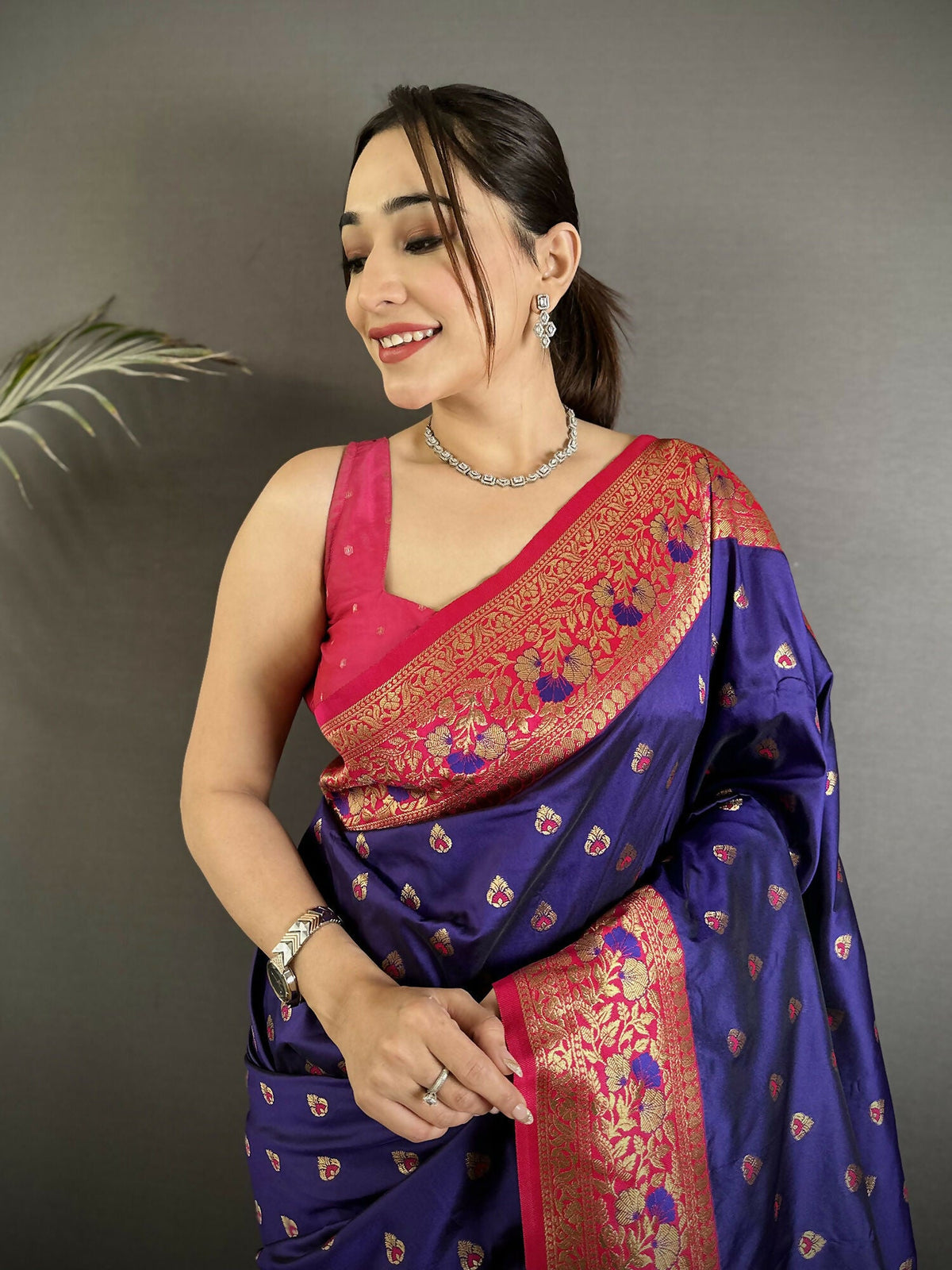 Royal Blue Soft Silk Banarasi Saree with Intricate Motifs