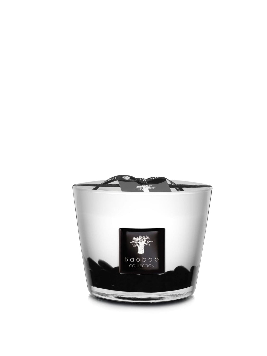 Baobab Collection Feathers Max 10 candle with black feathered inlay design in glass