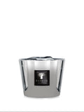 Baobab Platinum Max 10 candle featuring a sophisticated silver and black color palette