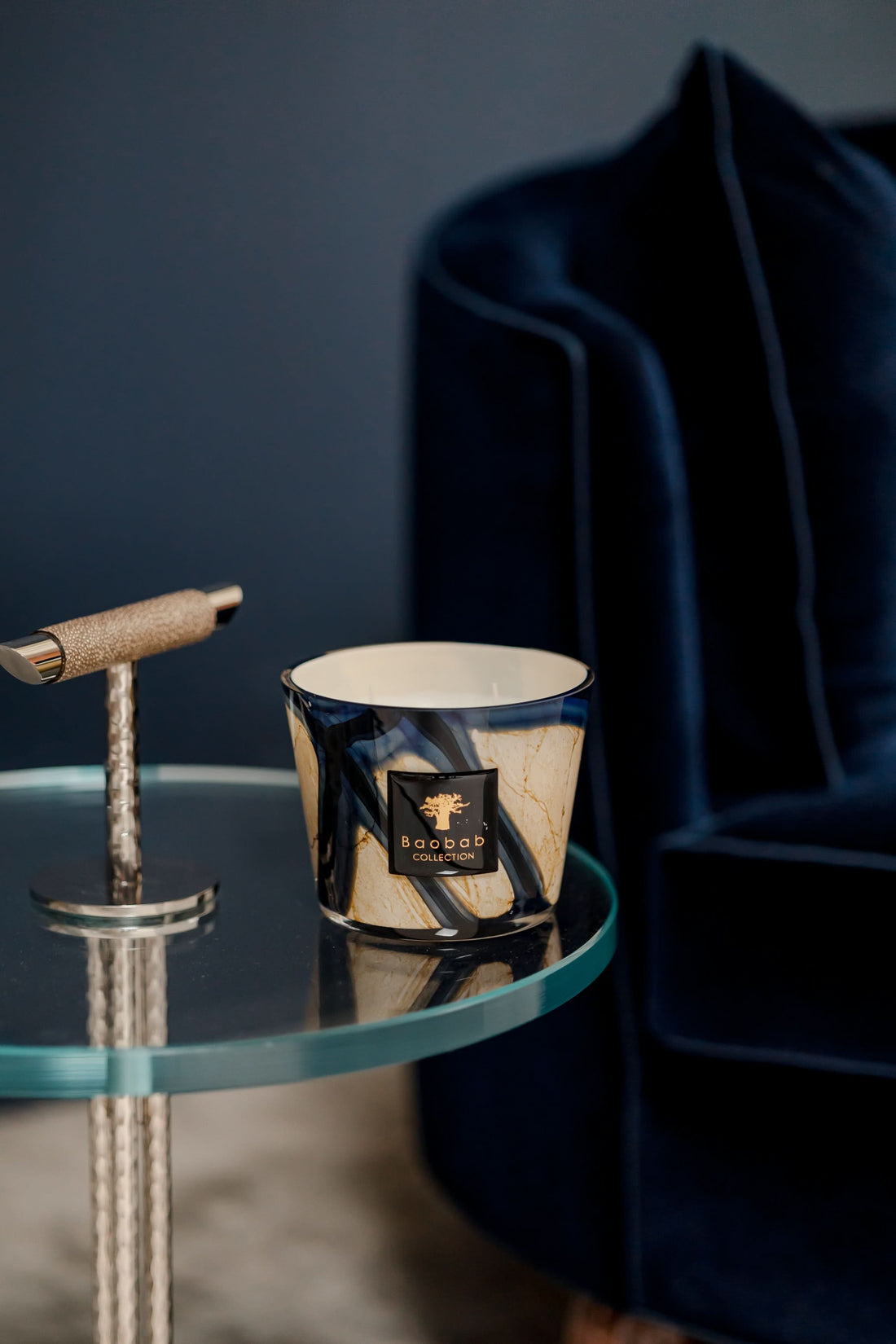 Baobab Stones Lazuli Max 16 Candle - Sophisticated Marbled Glass
