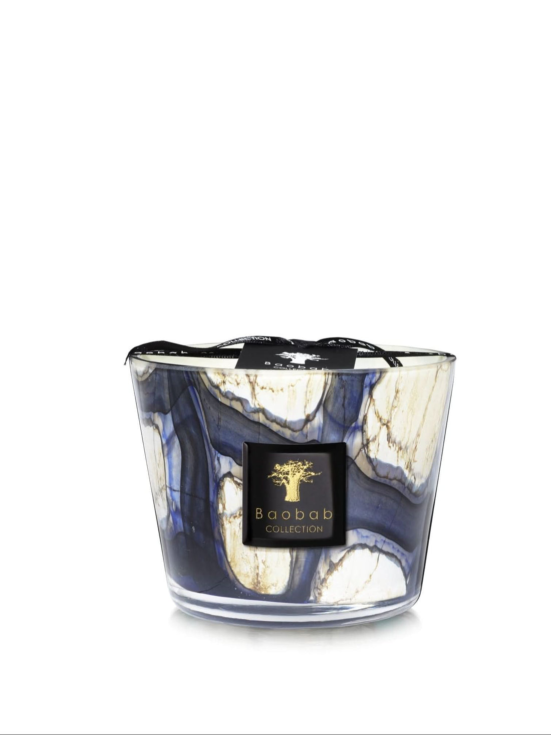 Baobab Stones Lazuli Max 10 candle in abstract navy and cream marbled glass