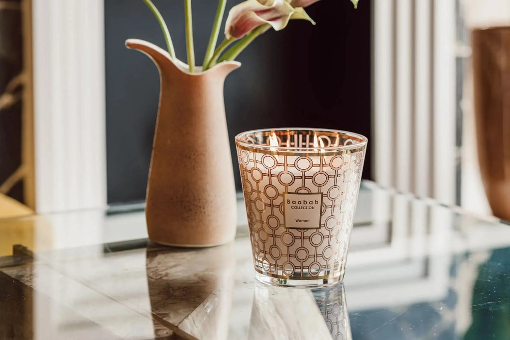 Women Max 16 Scented Candle in Pink and Gold Geometric Glass