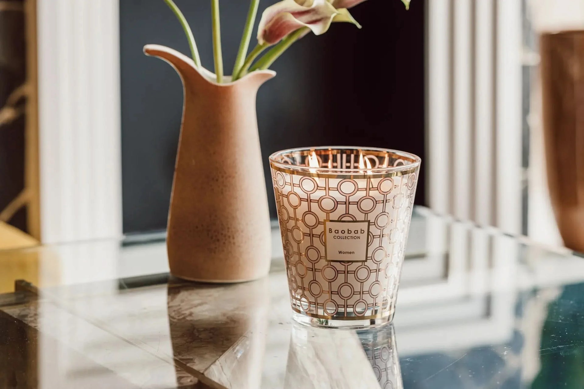 Women Max 16 Scented Candle in Pink and Gold Geometric Glass