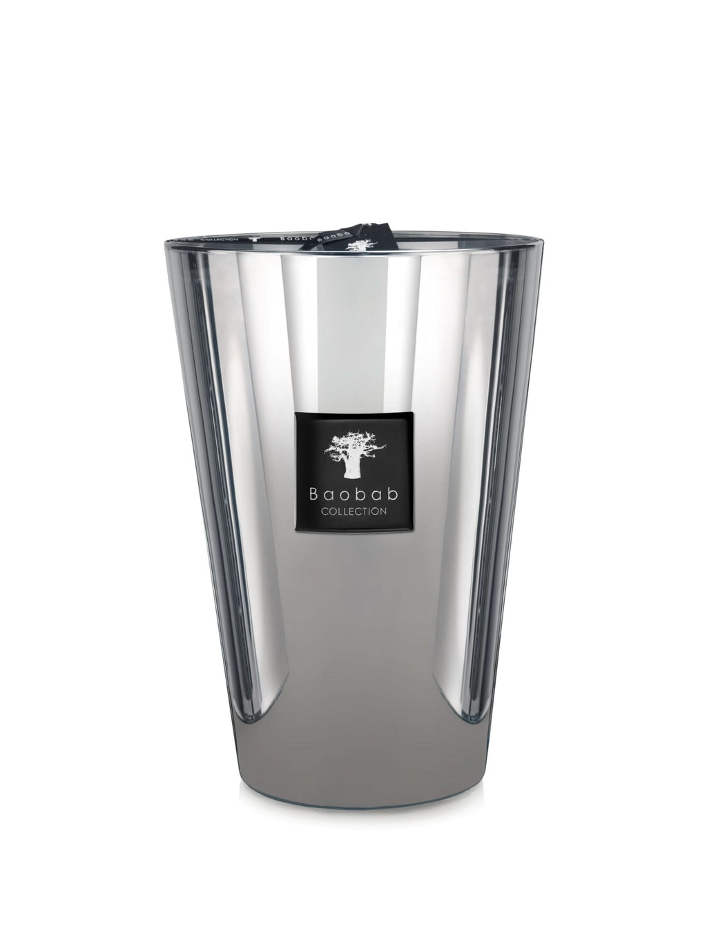 Baobab Platinum Max 35 candle in a silver-white glass vessel