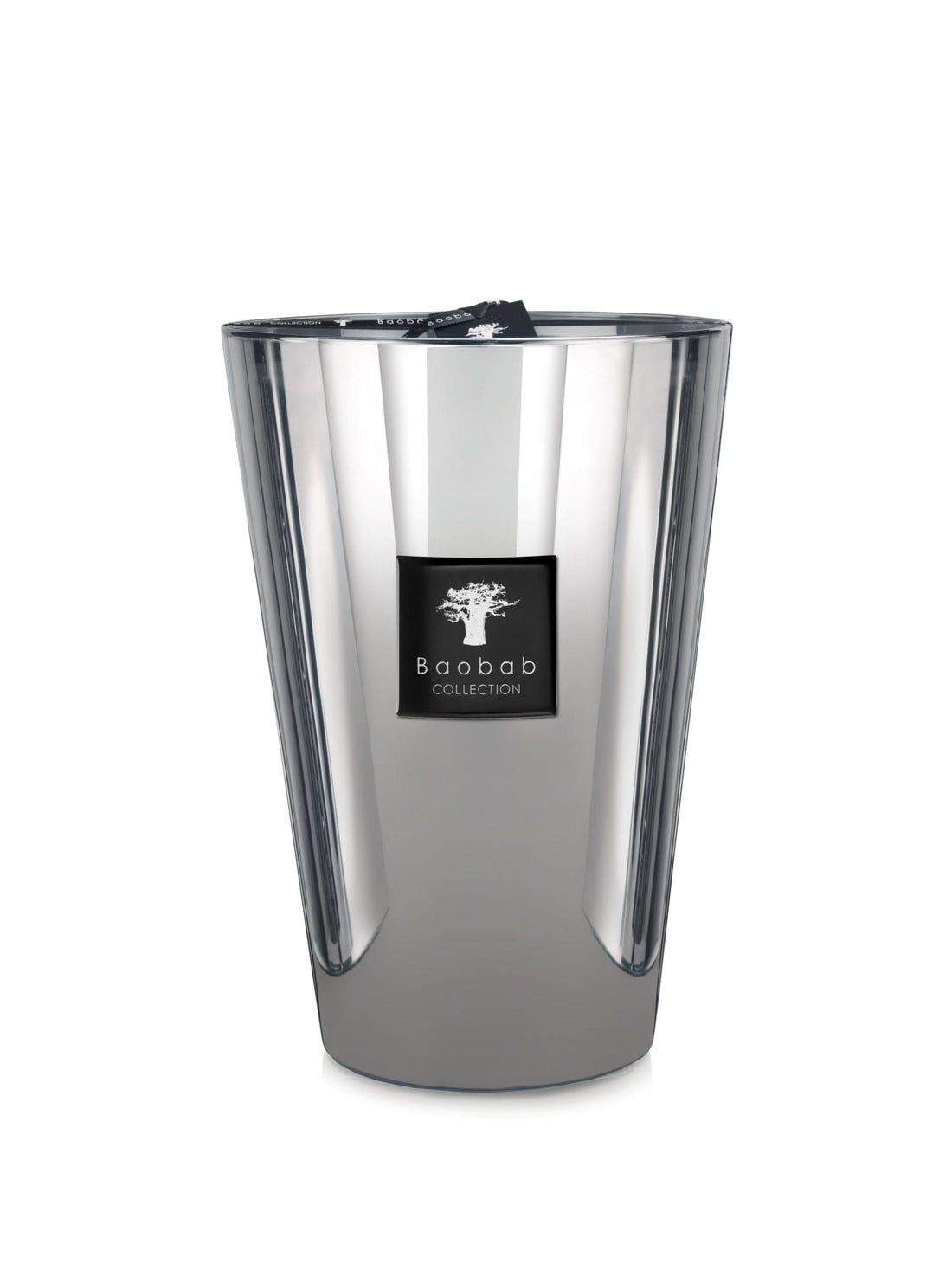 Baobab Platinum Max 35 candle in a silver-white glass vessel