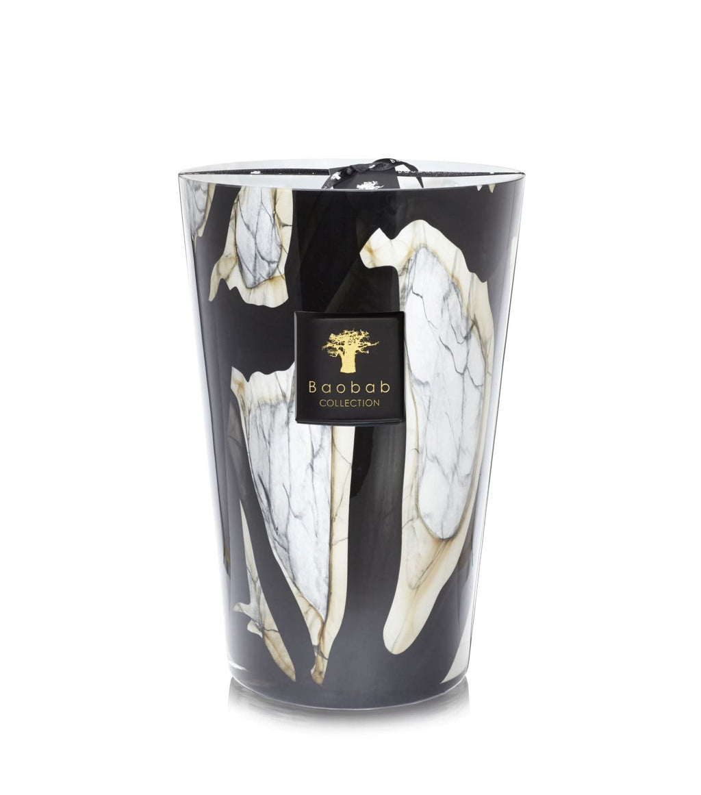 Baobab Collection Stones Marble Max 35 candle with grey and black marble-effect hand-blown glass.