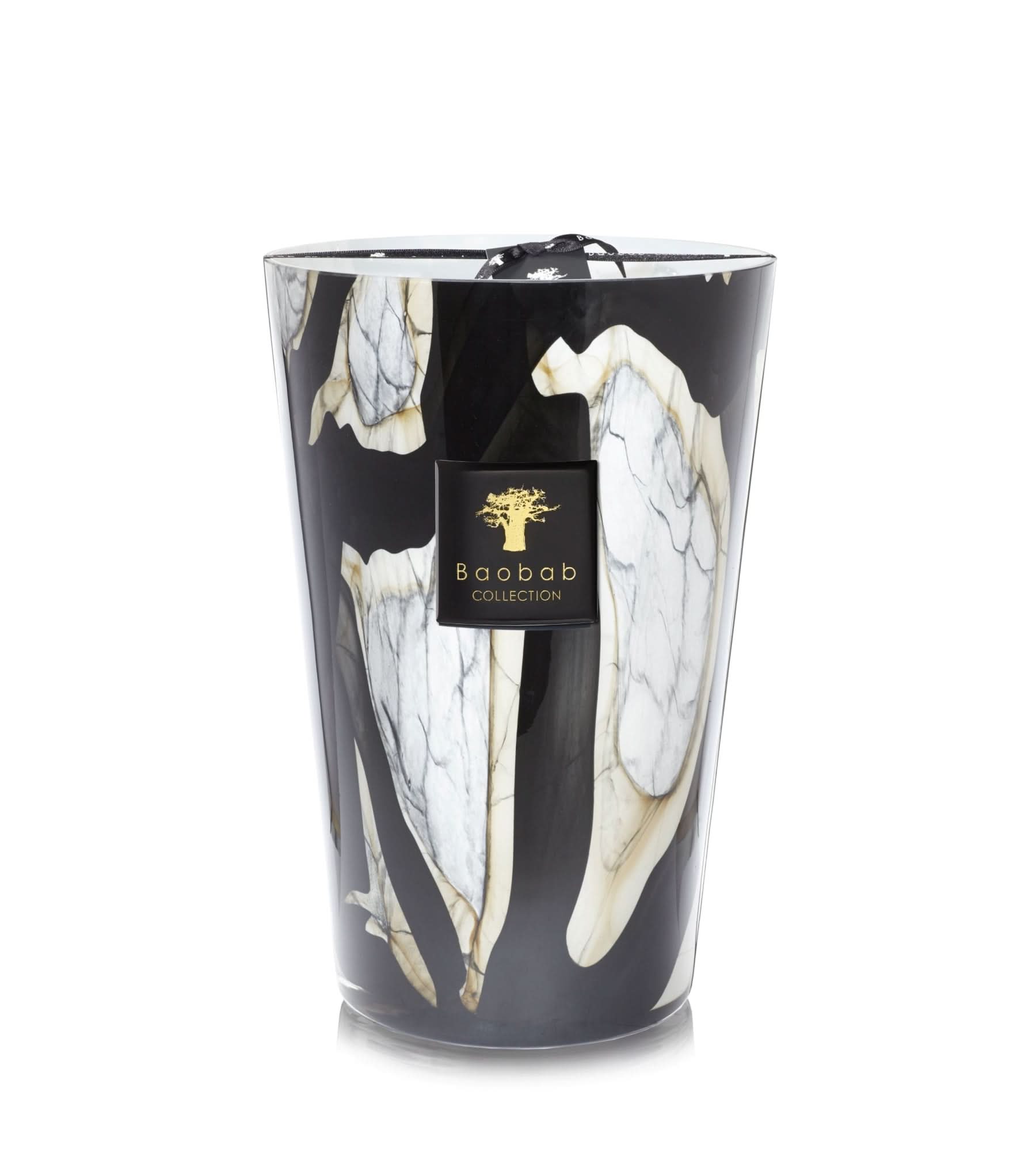 Baobab Collection Stones Marble Max 35 candle with grey and black marble-effect hand-blown glass.