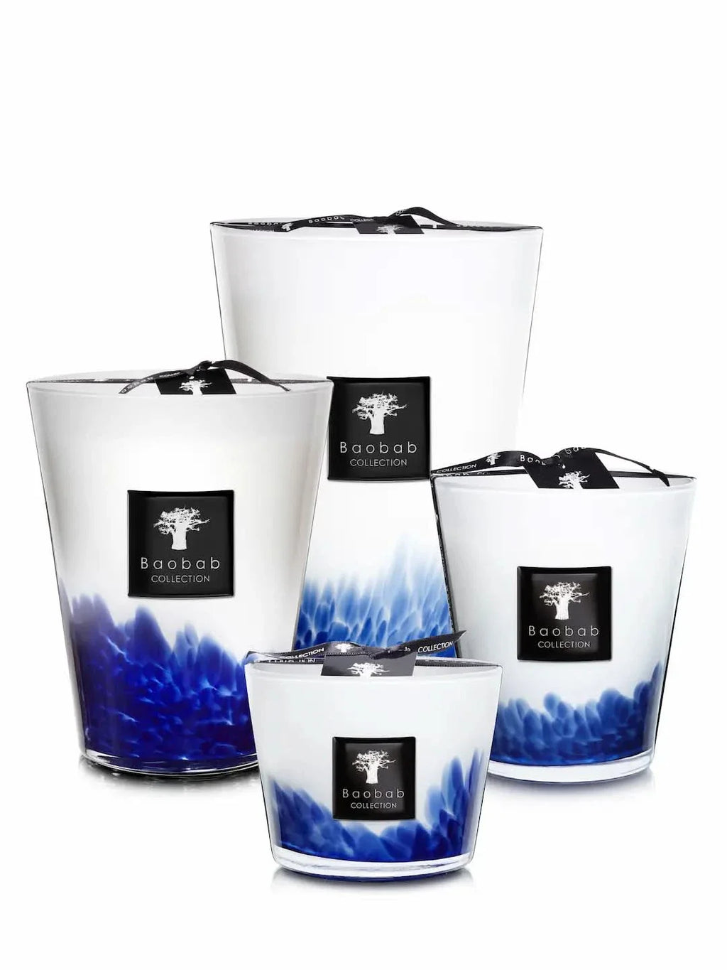 Feathers Touareg Max 16 Hand Blown Glass Candle, Blue and White