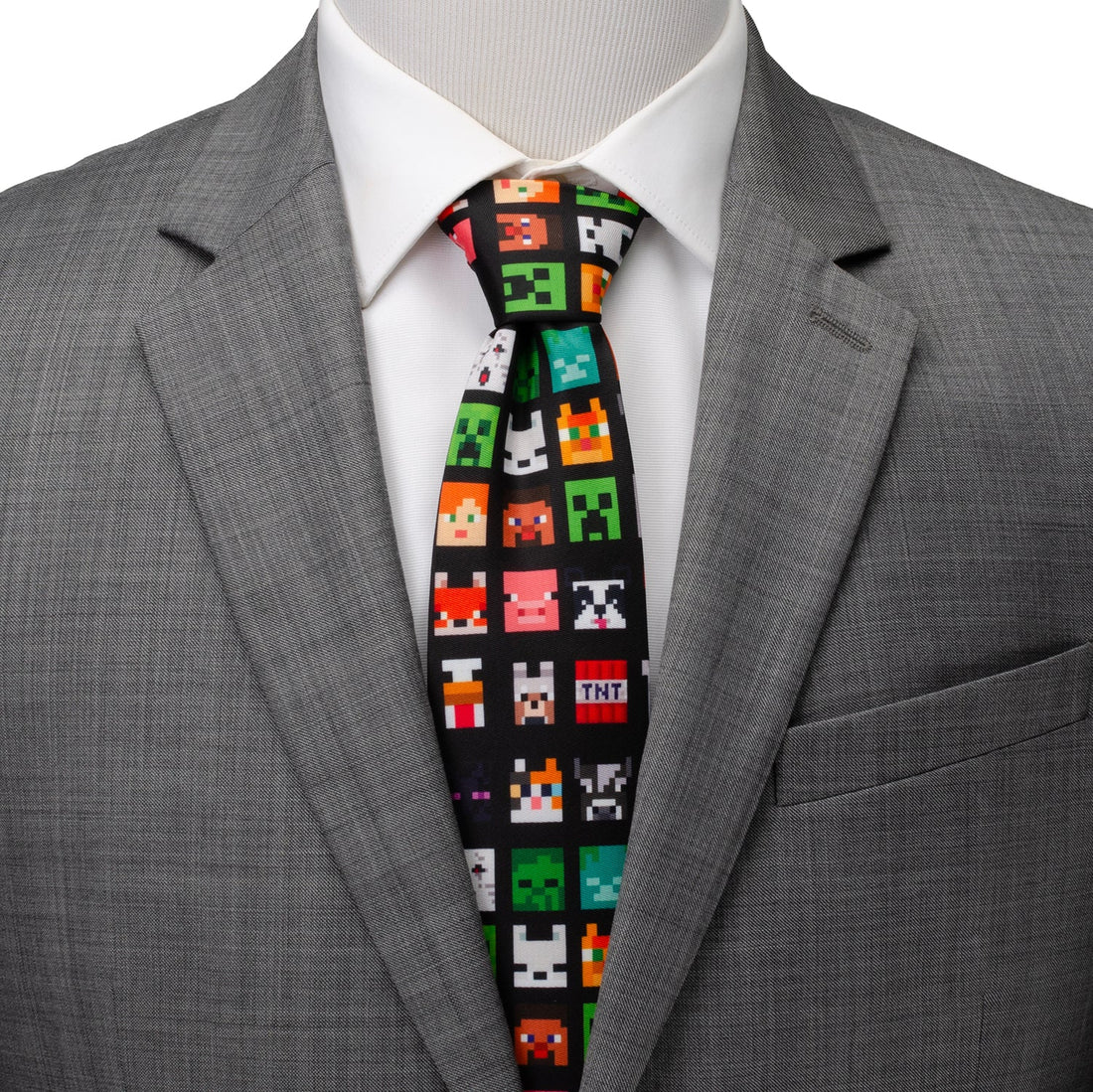 Minecraft Character Print Men's Necktie in Black - Image 2