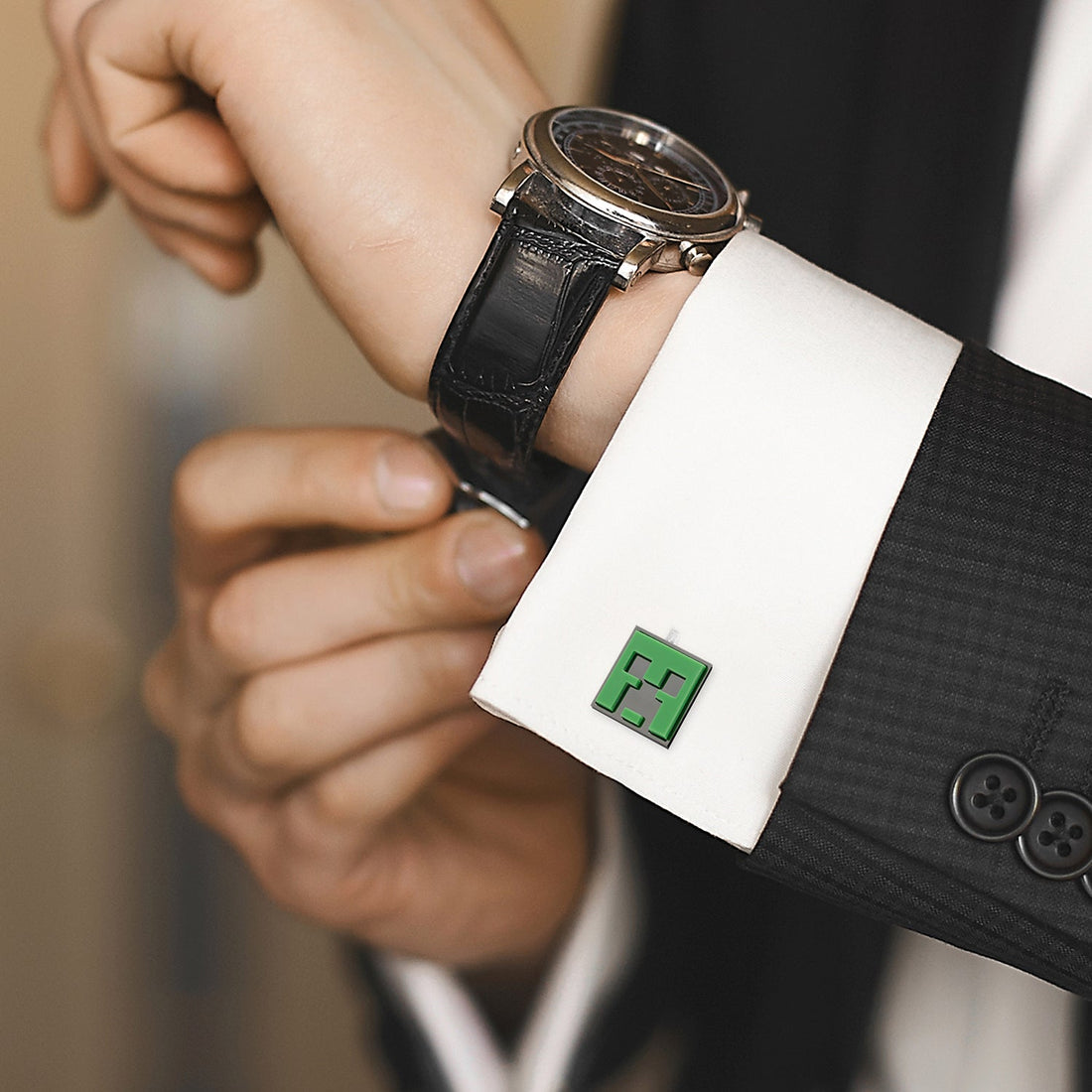 Minecraft Creeper and TNT Gunmetal Cufflinks for Gamers - Image 2