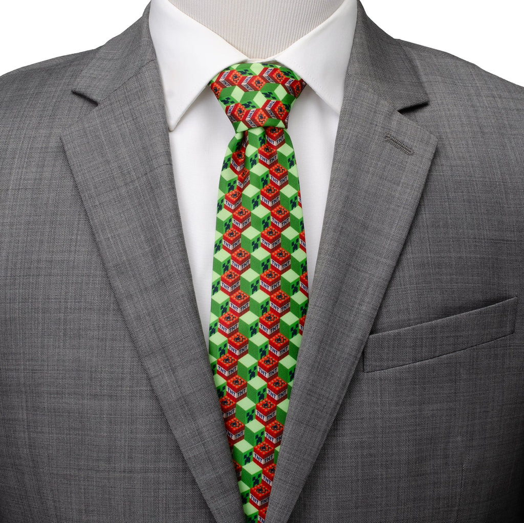 Minecraft Creeper and TNT Block Isometric Print Men's Necktie - Image 2