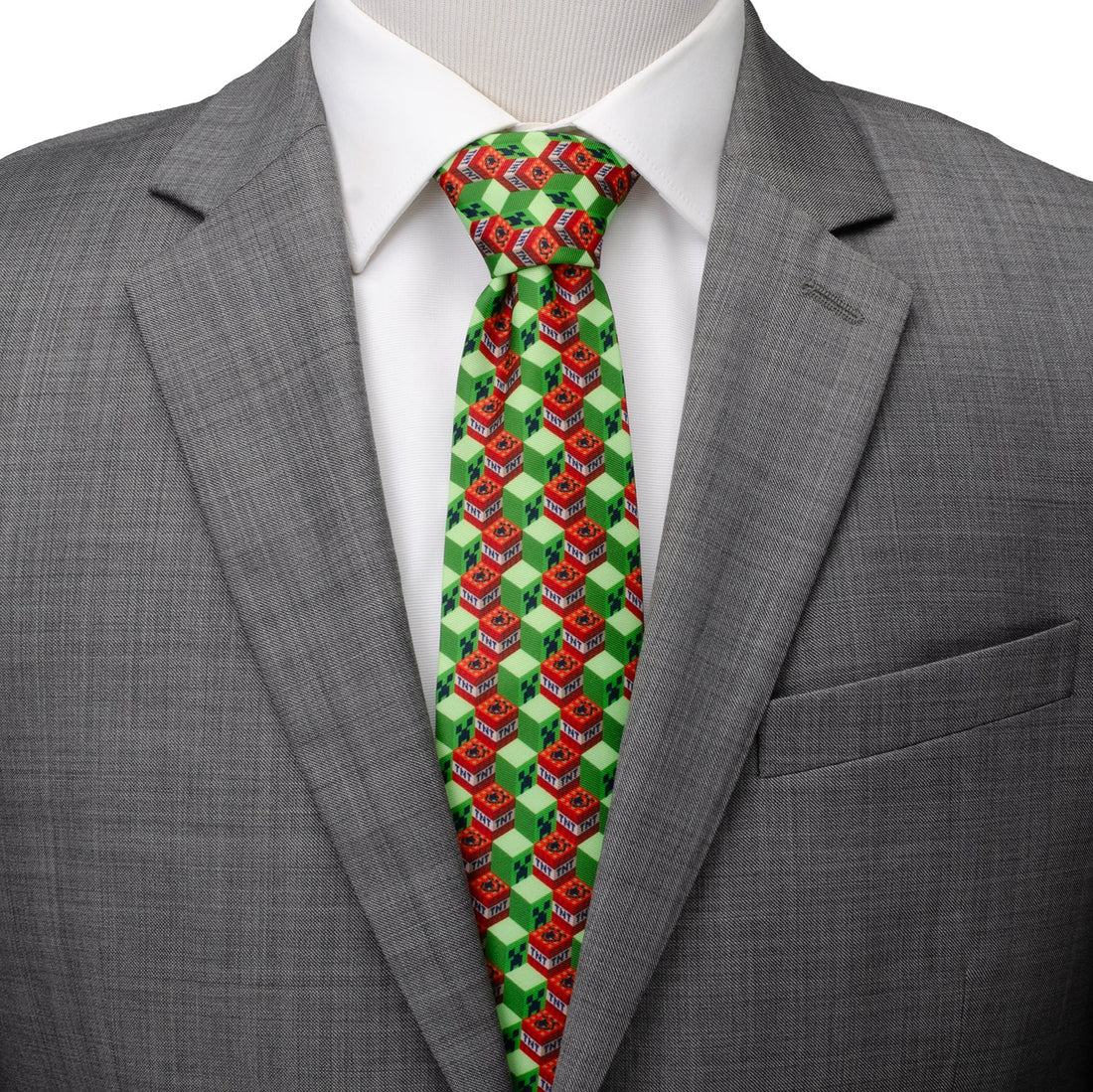 Minecraft Creeper and TNT Block Isometric Print Men's Necktie - Image 2