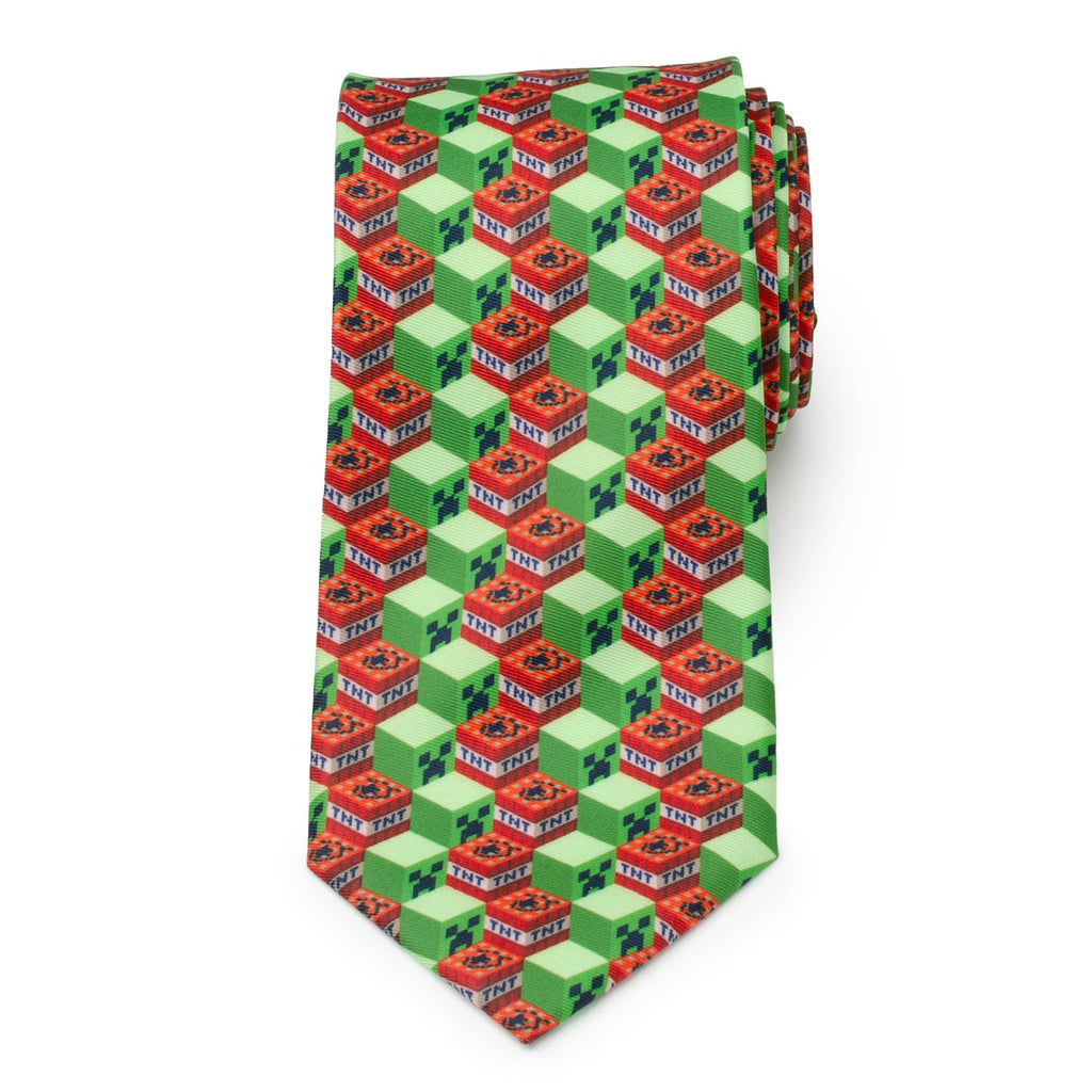 Minecraft Creeper and TNT Block Isometric Print Men's Necktie - Image 3