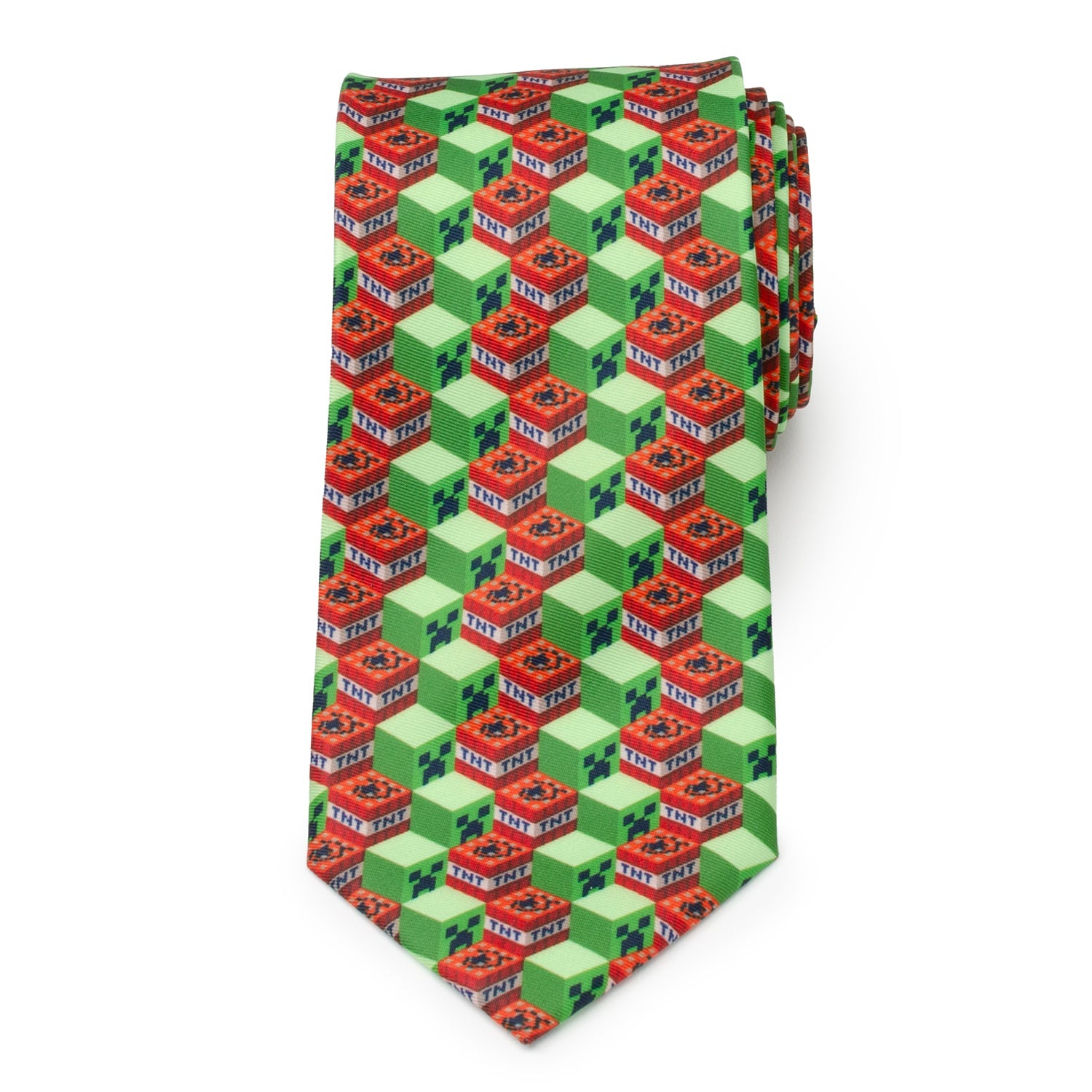 Minecraft Creeper and TNT Block Isometric Print Men's Necktie - Image 3