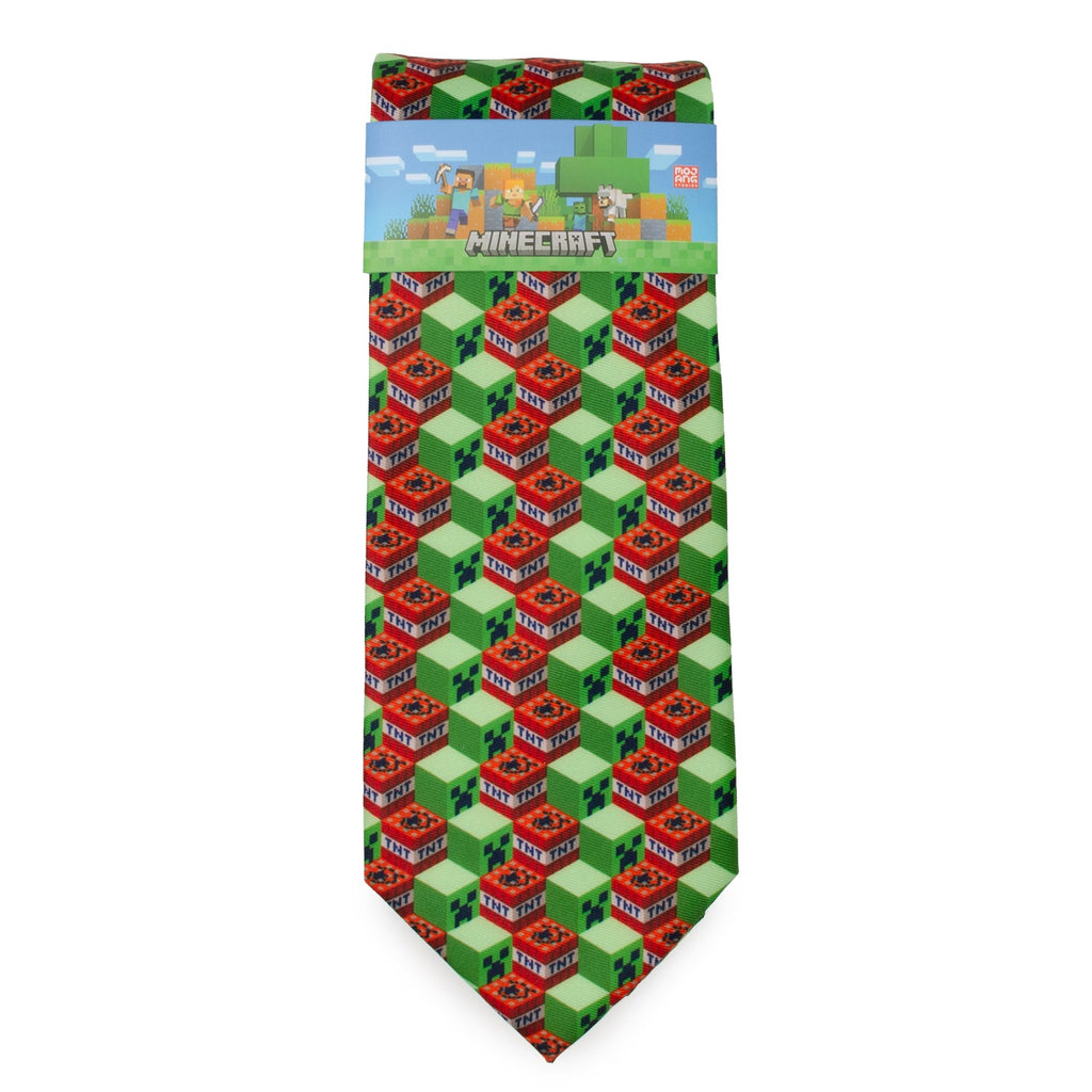 Minecraft Creeper and TNT Block Isometric Print Men's Necktie - Image 6