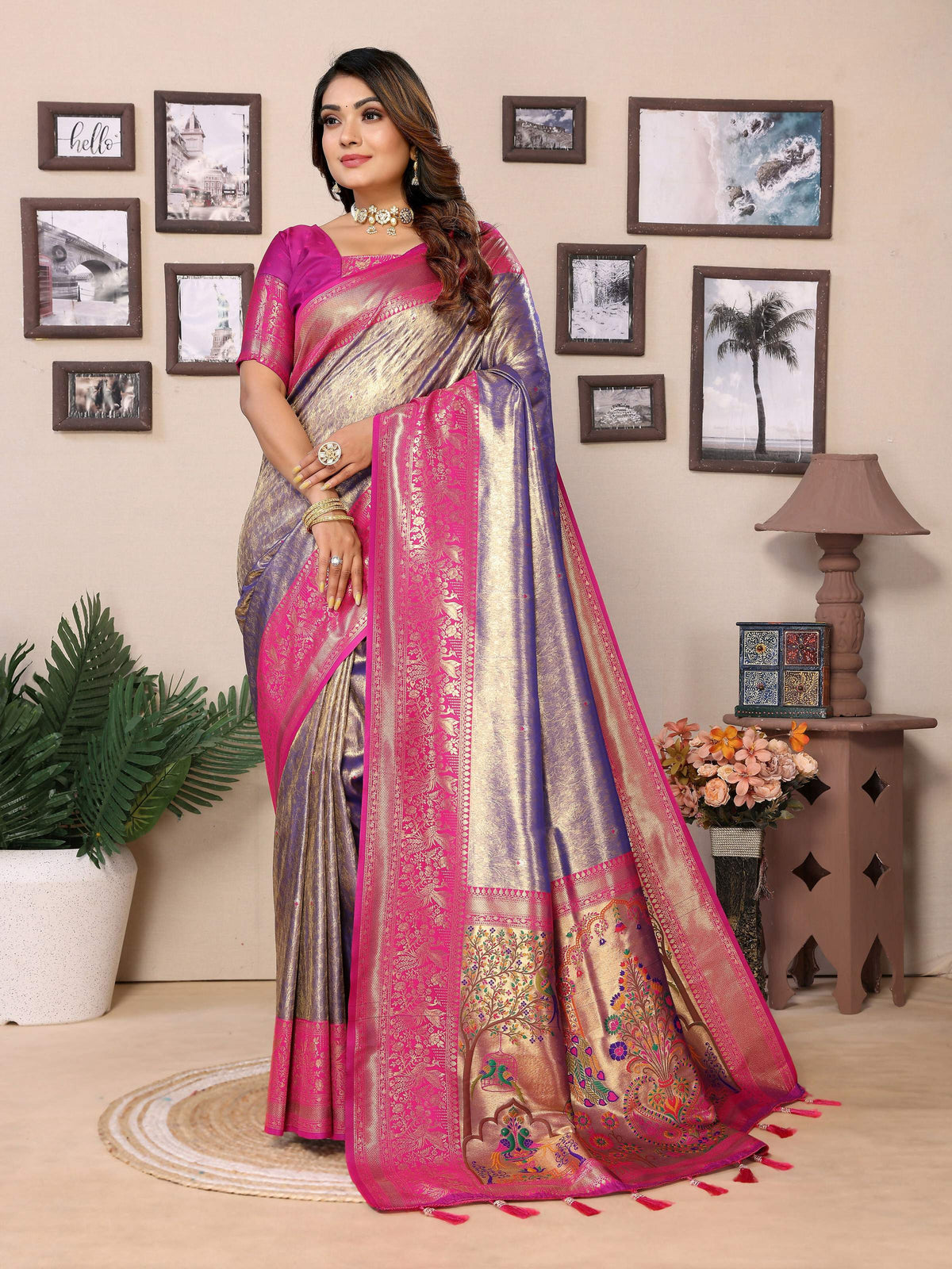 Purple Tissue Silk saree with delicate weaving