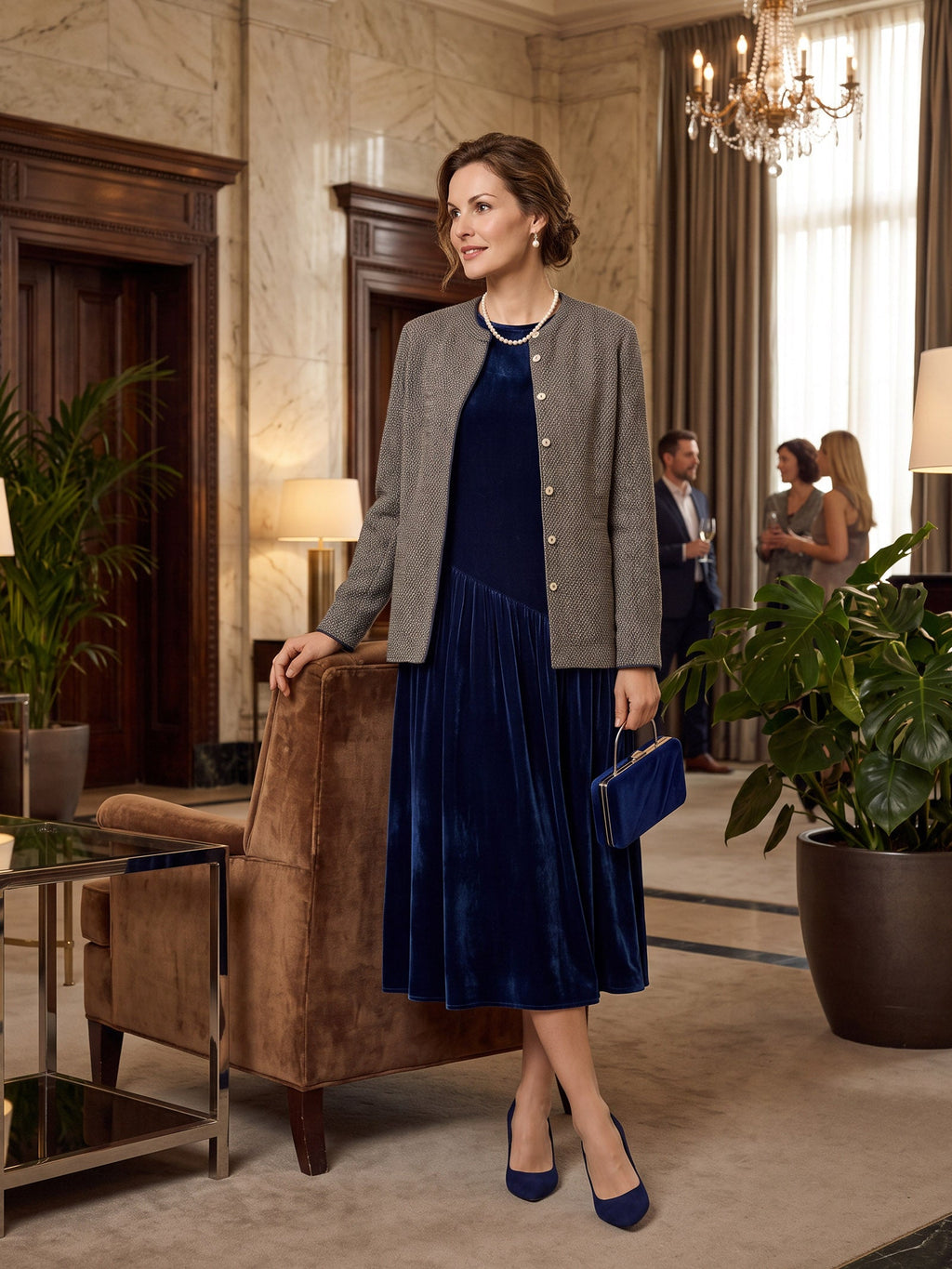 100% Silk Velvet Draped Pleat Relaxed Midi Dress ZELARA