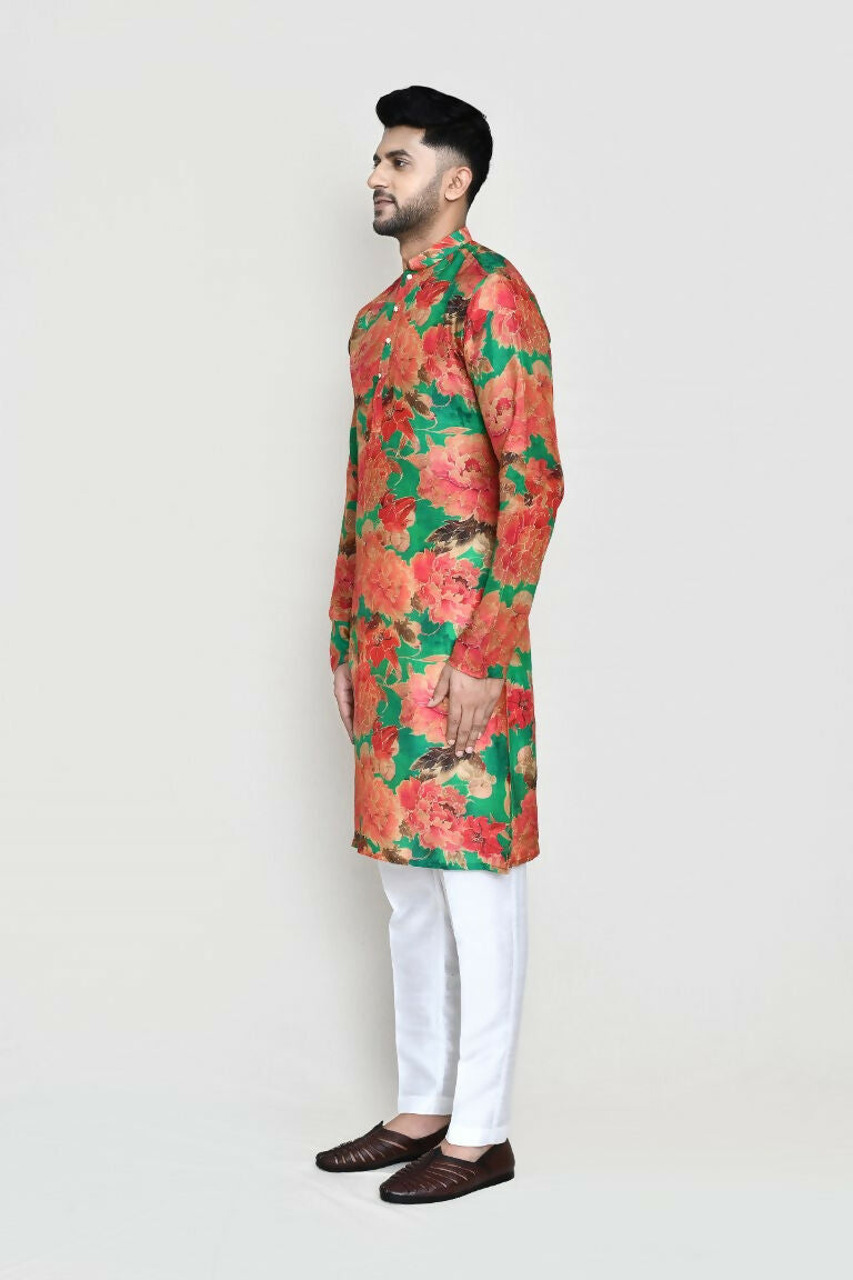 Green Modal Silk Kurta Set with Straight Fit Pant