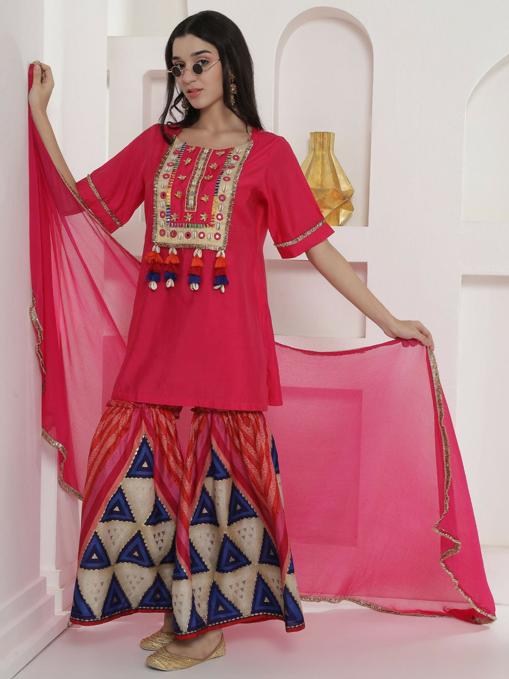 Pink Muslin Sharara Suit Set for Traditional Festive Wear
