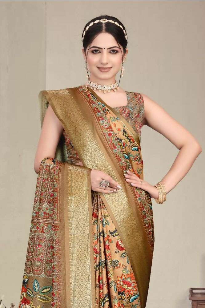 Multi Heavy Cotton Silk Digital Print & Jacquard Saree