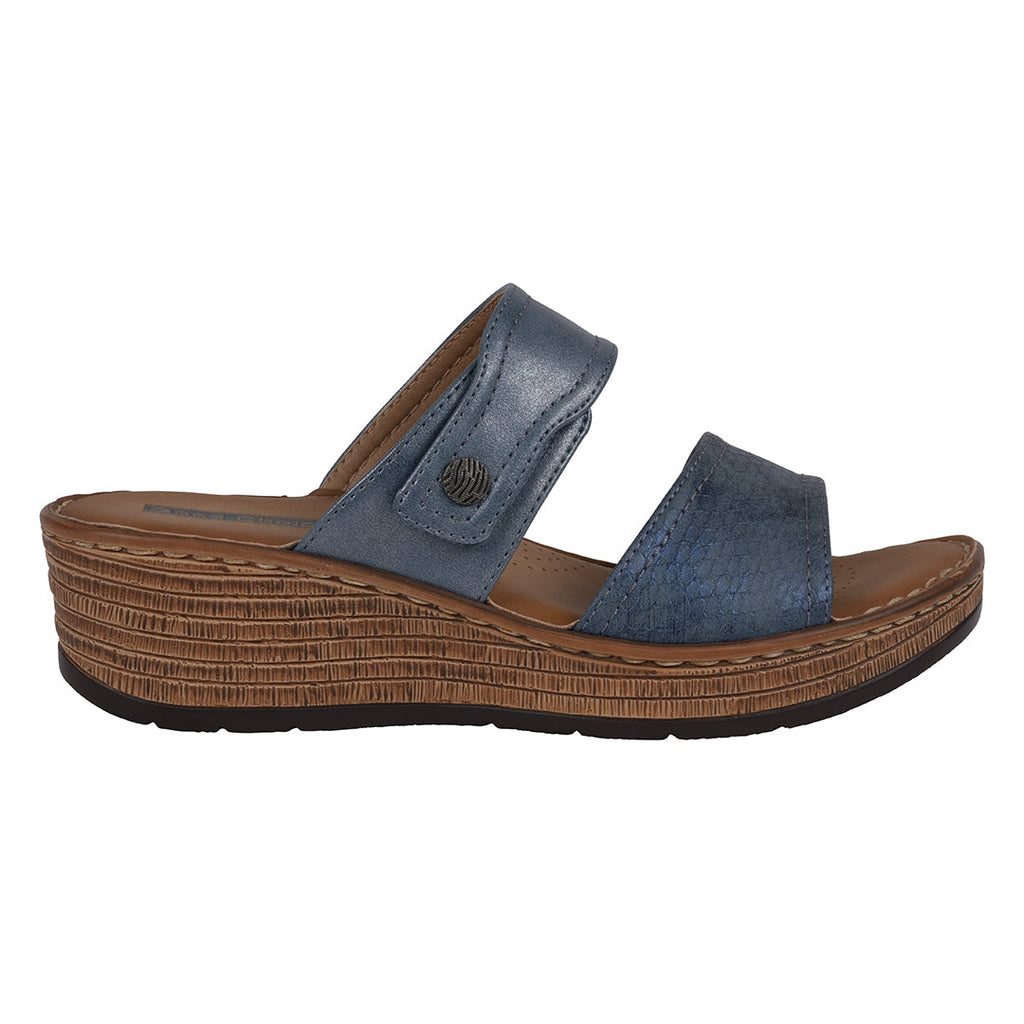 Women's Meli Navy Wedge Sandals with Adjustable Dual Strap Fit - Image 2