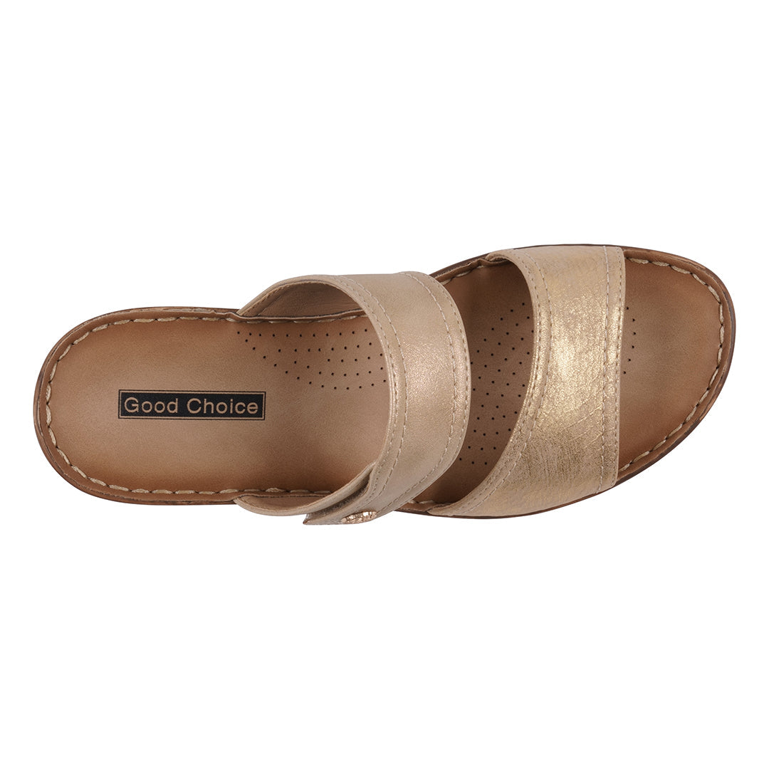 Women's Meli Gold Wedge Sandals with Adjustable Straps