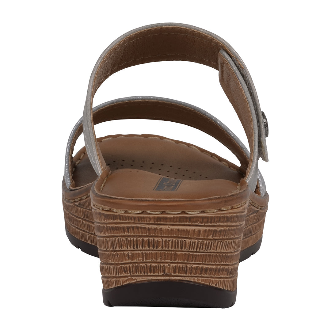 Women's Meli Silver Wedge Sandals Comfortable Dual Strap Slides - Image 4