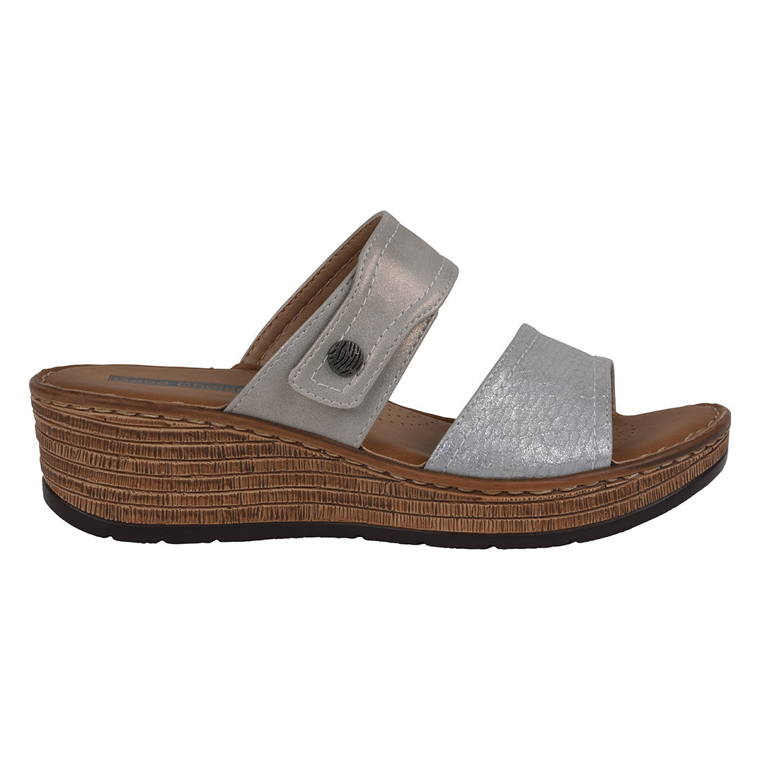 Women's Meli Silver Wedge Sandals Comfortable Dual Strap Slides - Image 2