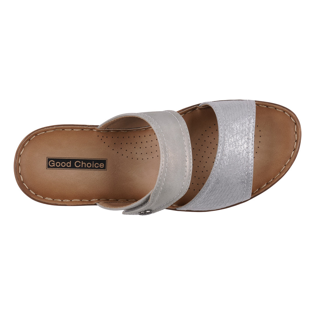 Women's Meli Silver Wedge Sandals Comfortable Dual Strap Slides - Image 3