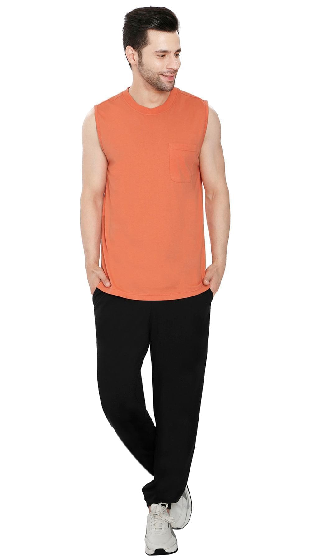 Men's Heavyweight Sleeveless Crew Neck T-Shirt with Chest Pocket