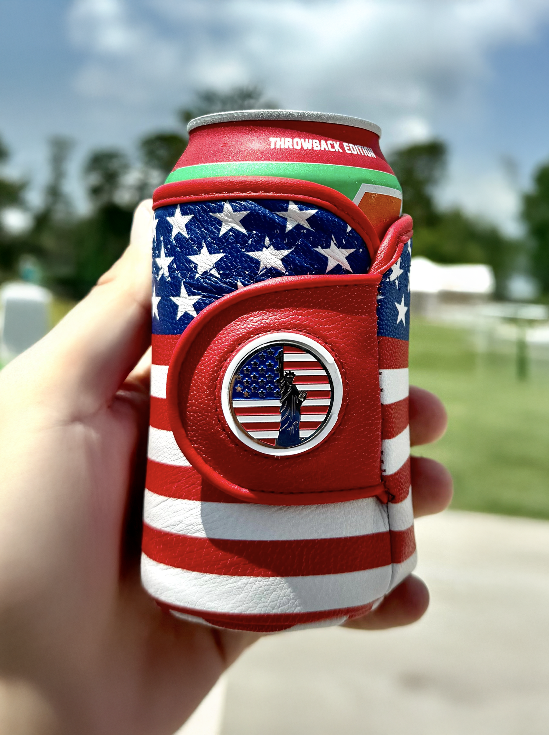 'Merica Flag Leather Beverage Holder with Magnetic Ball Marker - Image 2