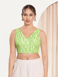 Pista Green sleeveless V-neck padded blouse in Viscose Rayon fabric