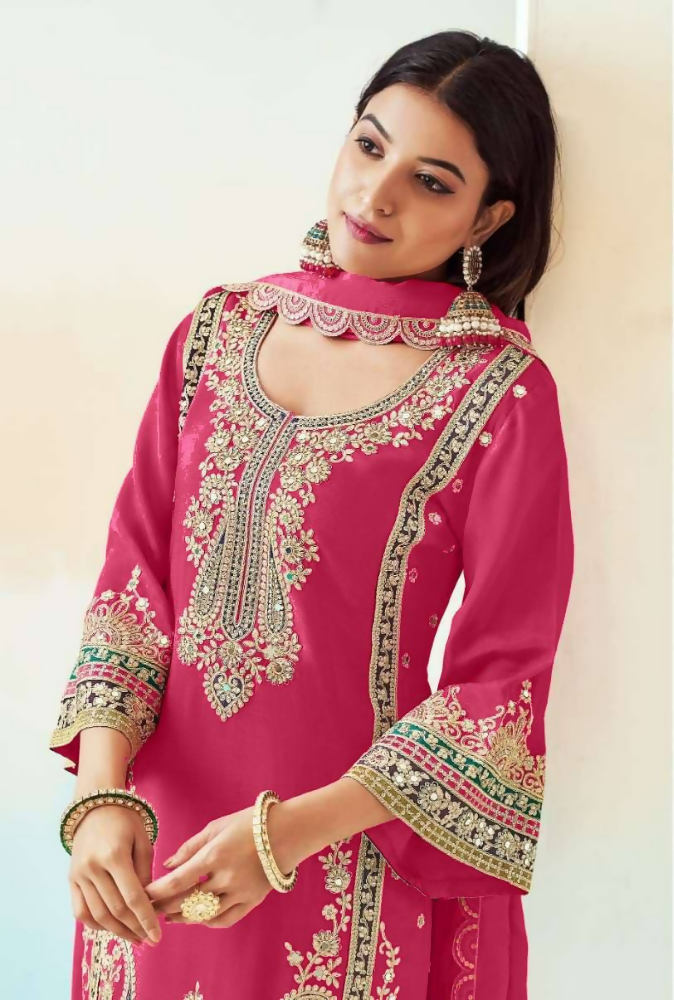 Pink Chinon Embroidered Salwar Kameez with Sequin Work