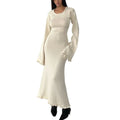 Women's Cream Long Sleeve Knitted Maxi Dress with Ruffle Hem - Image 9