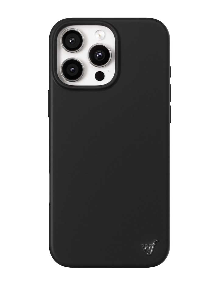 Sleek black silicone MagSafe iPhone case with a protective camera bumper