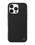 Sleek black silicone MagSafe iPhone case with a protective camera bumper