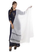 White Kota Cotton dupatta with intricate Buta cutwork patterns