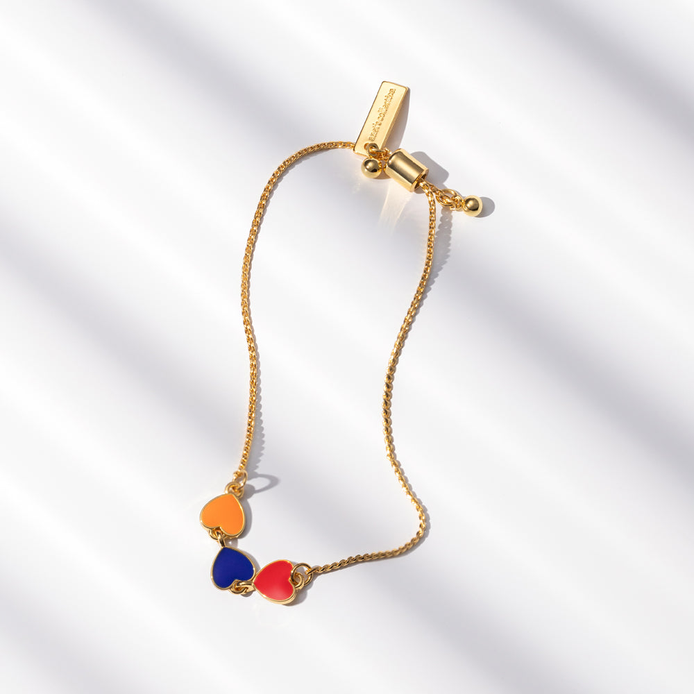 Hearts of Armenia Bracelet – 18K Gold, Armenian Flag Colors
