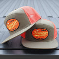 Upland 7-Panel Trucker Hat - Olive Green and Bright Orange