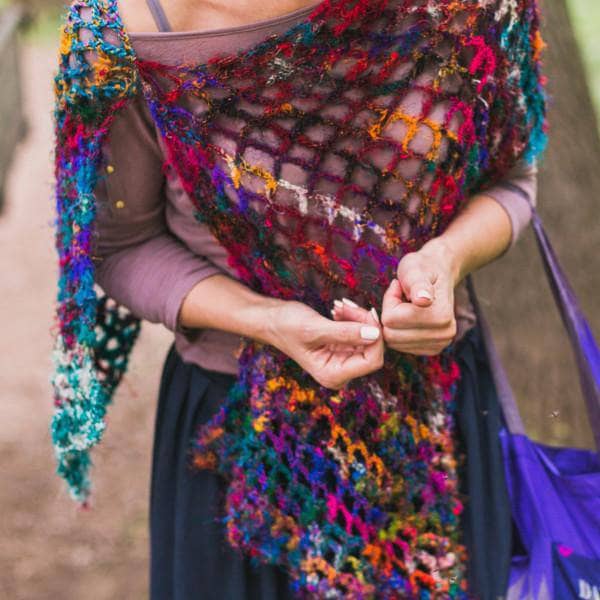QuadraMesh Easy Crochet Shawl DIY Kit with Hand Spun Silk Yarn